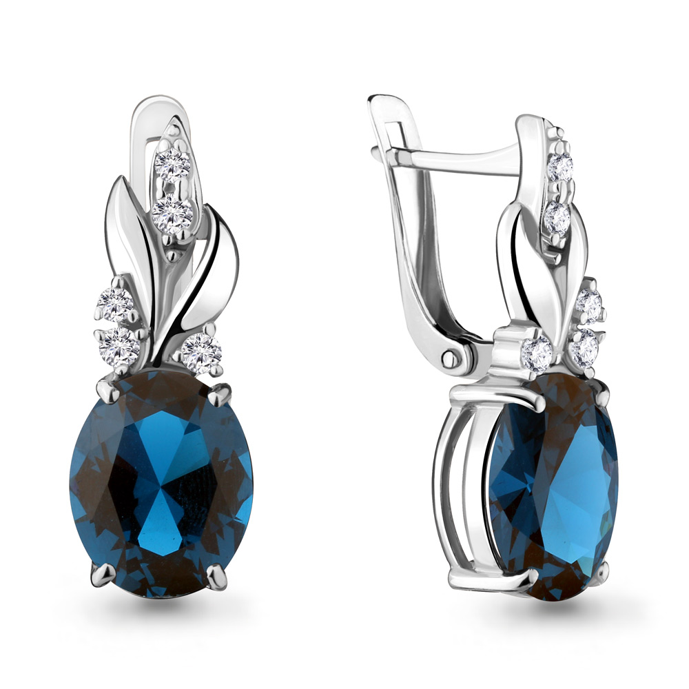 4492093А Серьги из Серебра с нанотопазами лондон, фианитами из коллекции "Каприз"