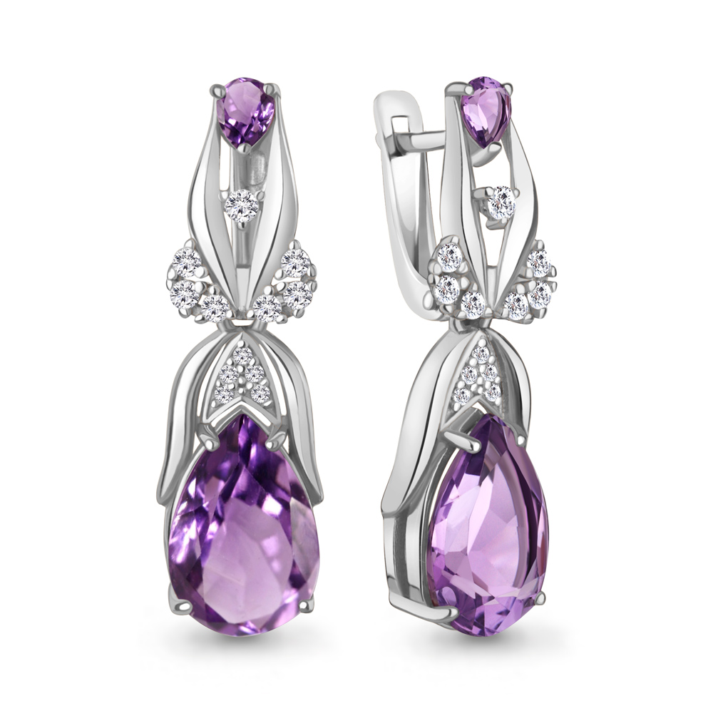 4492504А Серьги из Серебра с аметистами, фианитами