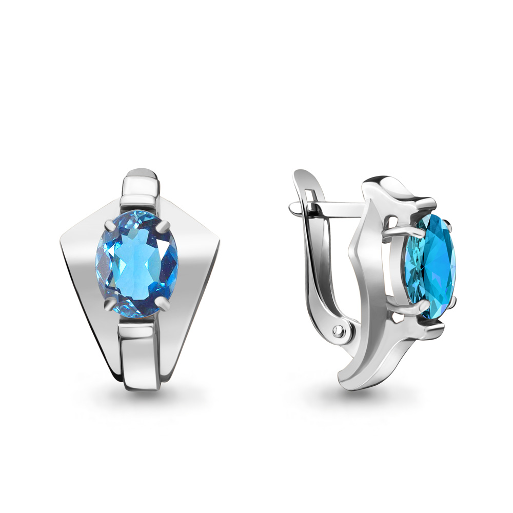4492805 Серьги из Серебра с топазами свисс блю из коллекции "Maxima"