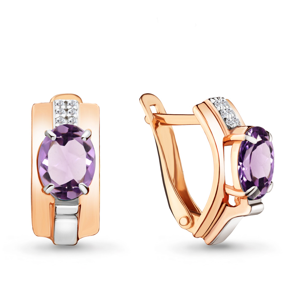 4493004А Серьги из Золота с аметистами, фианитами