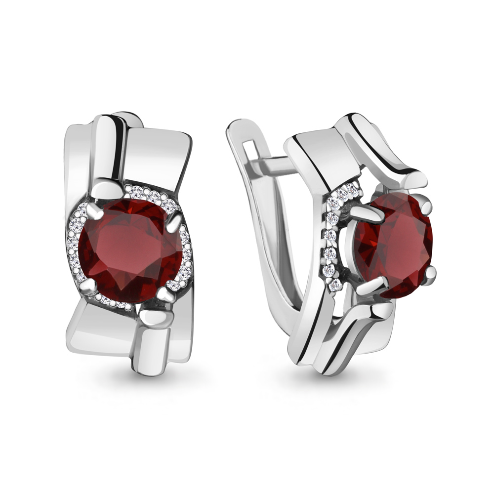 4493103А Серьги из Серебра с гранатами, фианитами из коллекции "Maxima"