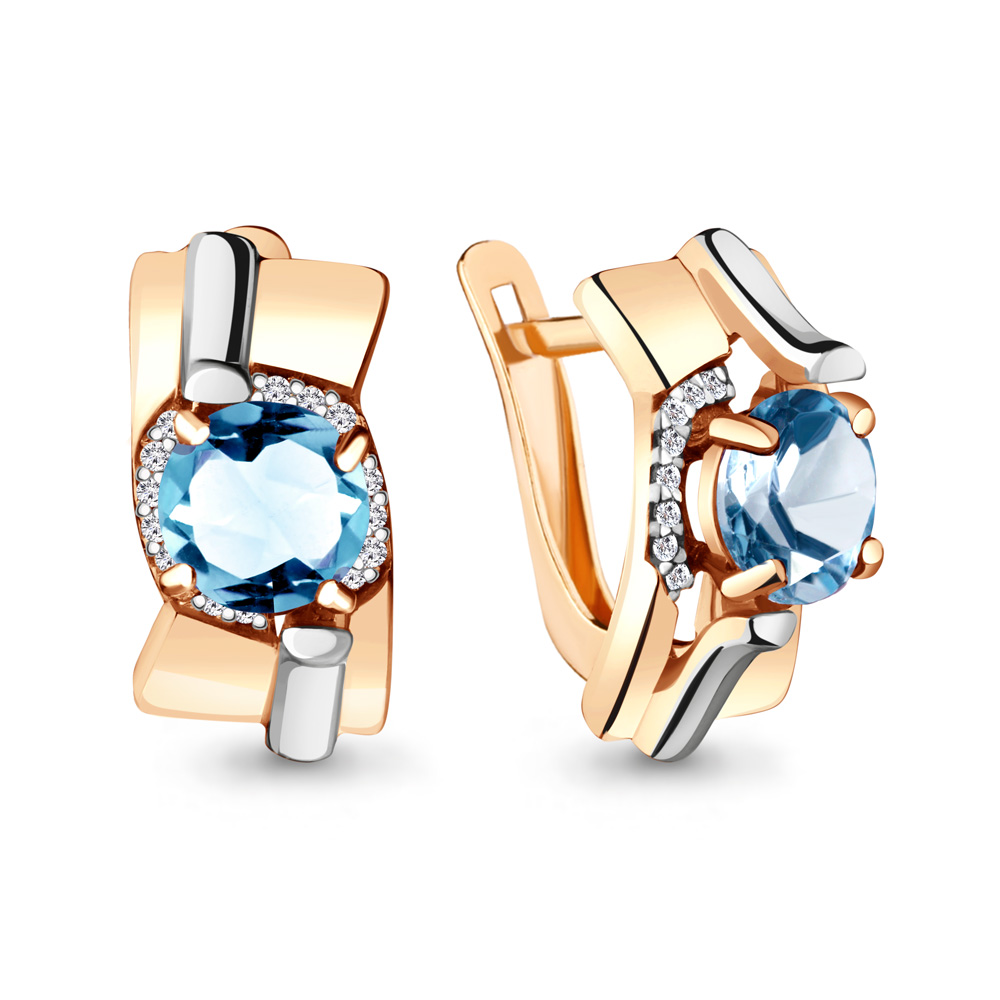 4493105А Серьги из Золота с топазами свисс блю, фианитами из коллекции "Maxima"