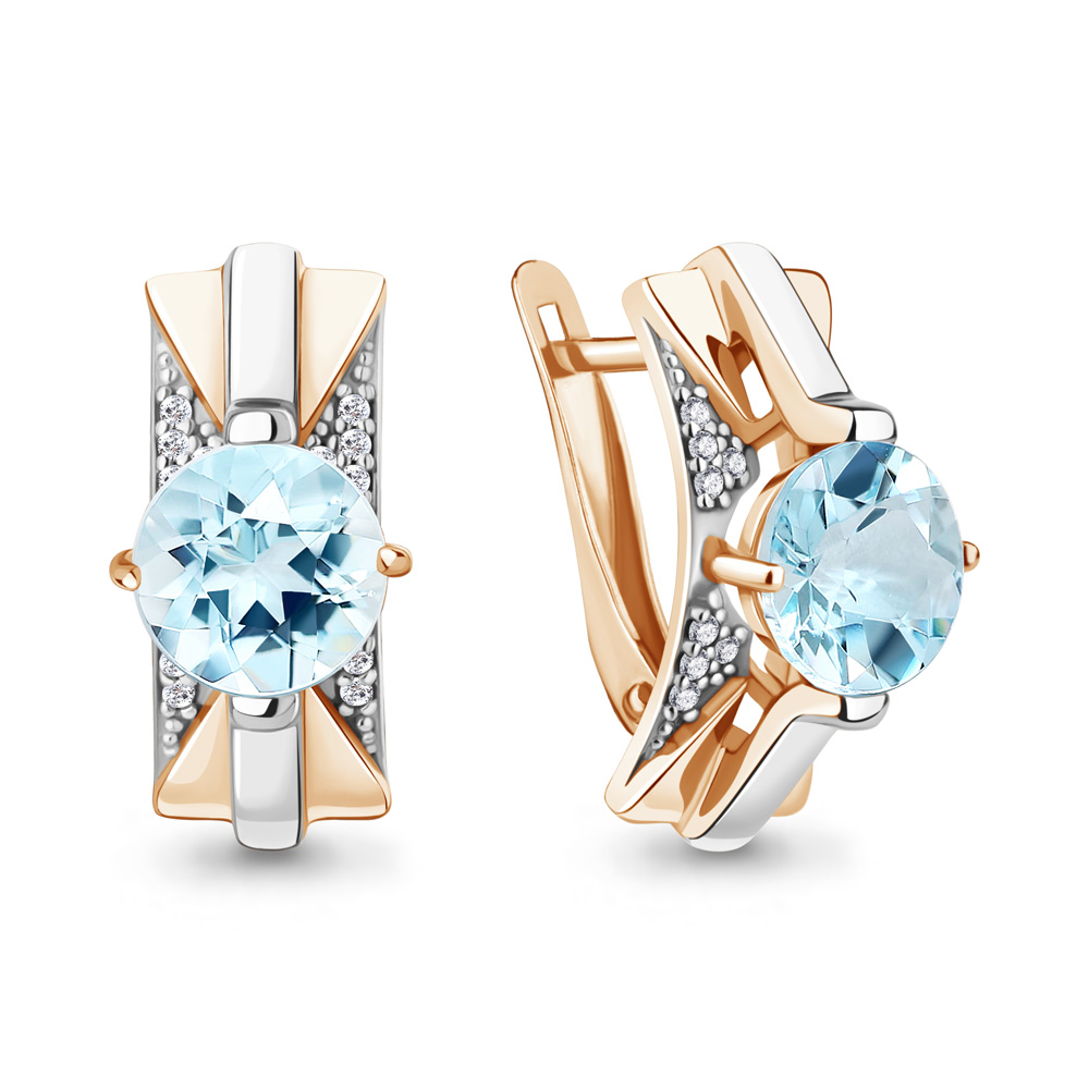 4493202А Серьги из Золота с топазами скай блю, фианитами из коллекции "Maxima"