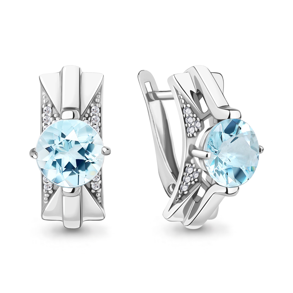 4493202А Серьги из Серебра с топазами скай блю, фианитами из коллекции "Maxima"