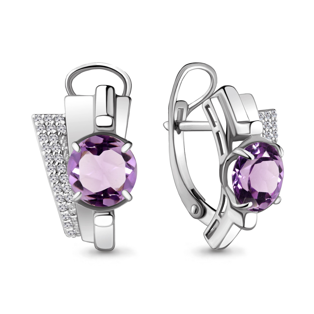 4493304А Серьги из Серебра с аметистами, фианитами из коллекции "Maxima"