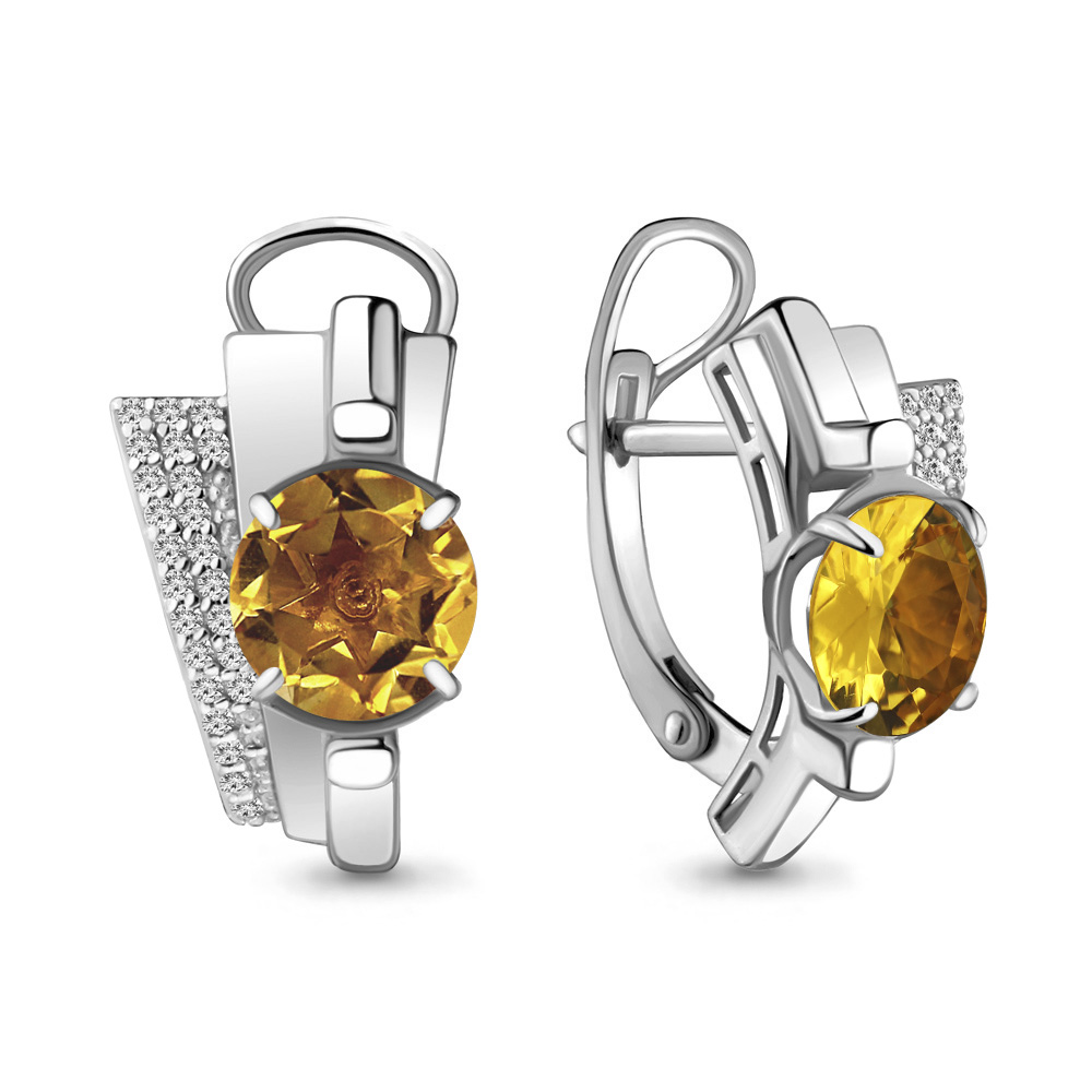 4493306А Серьги из Серебра с фианитами, цитринами из коллекции "Maxima"