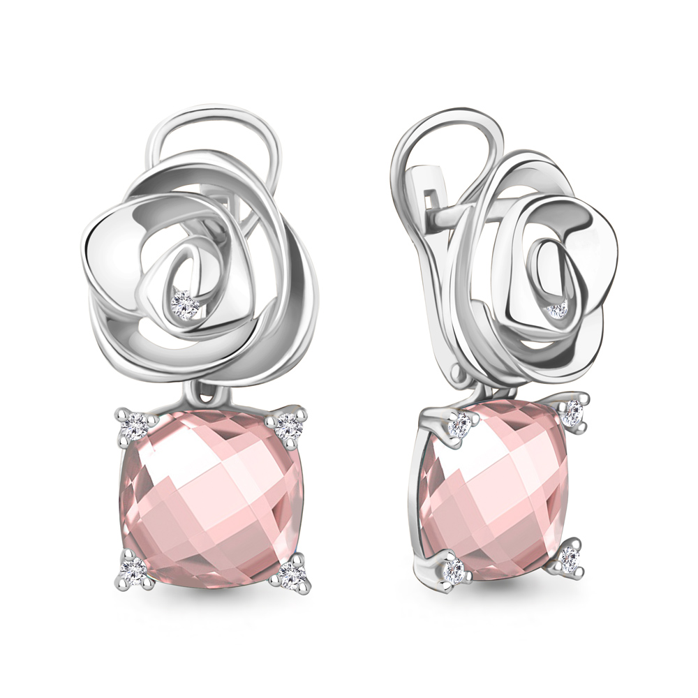 4493590 Серьги из Серебра с наноморганитами, фианитами