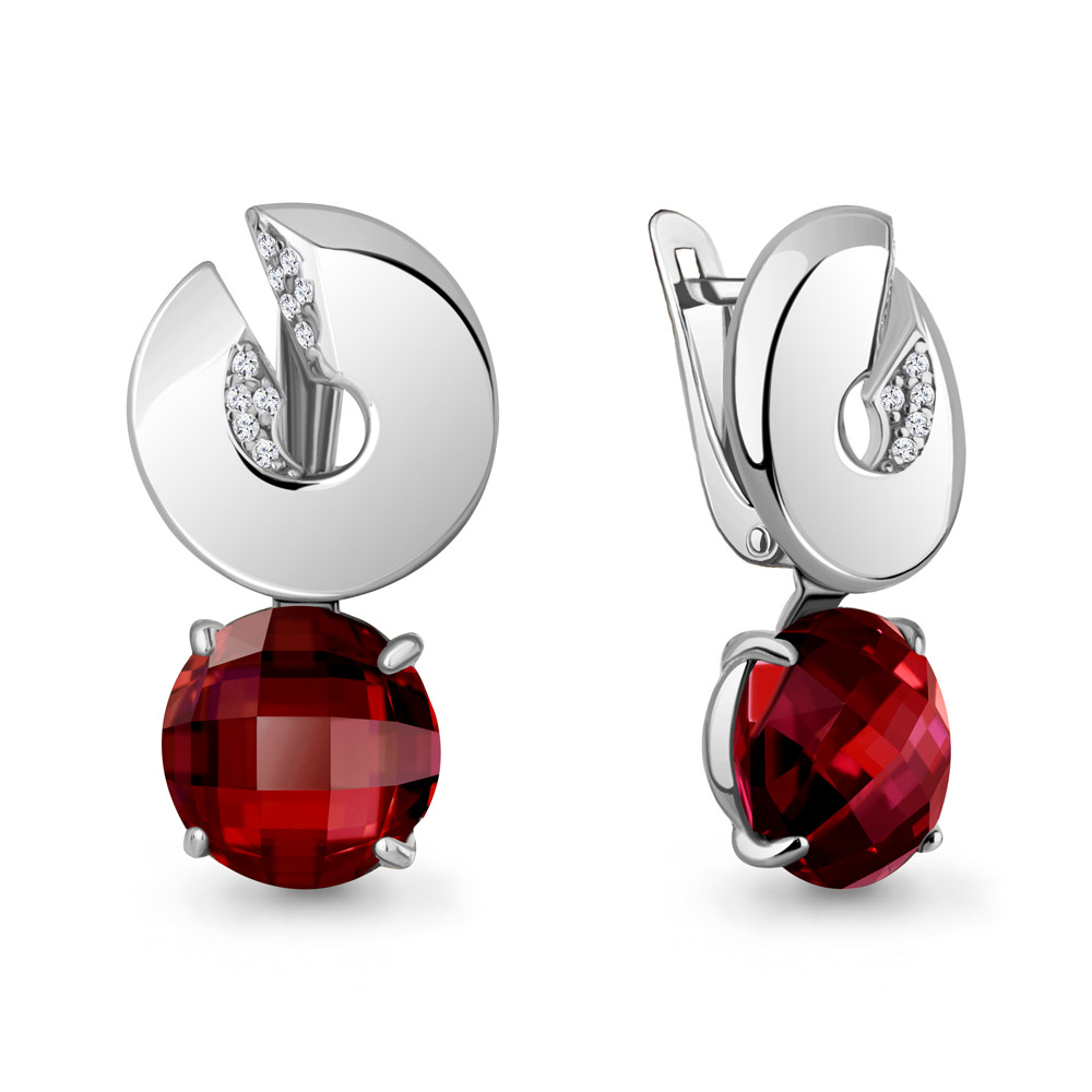 4494385А Серьги из Серебра с наногранатами, фианитами из коллекции "Каприз"