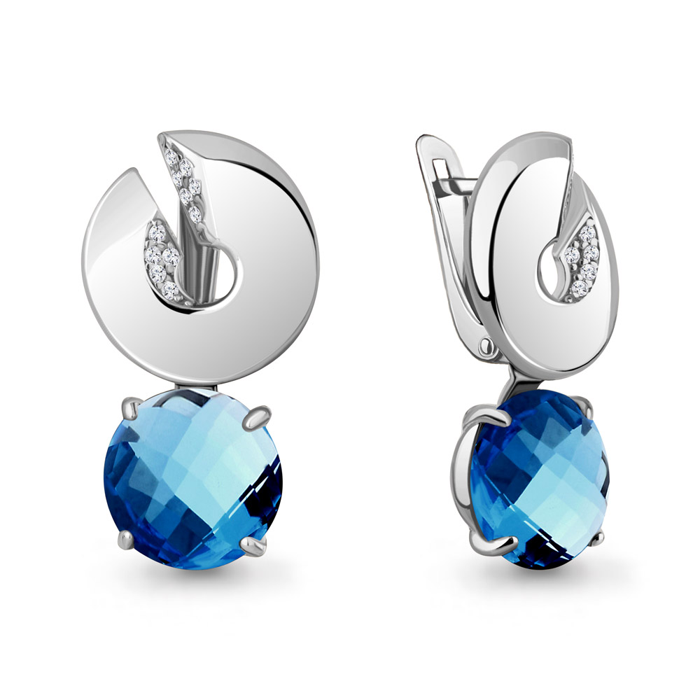 4494393А Серьги из Серебра с нанотопазами лондон, фианитами из коллекции "Каприз"