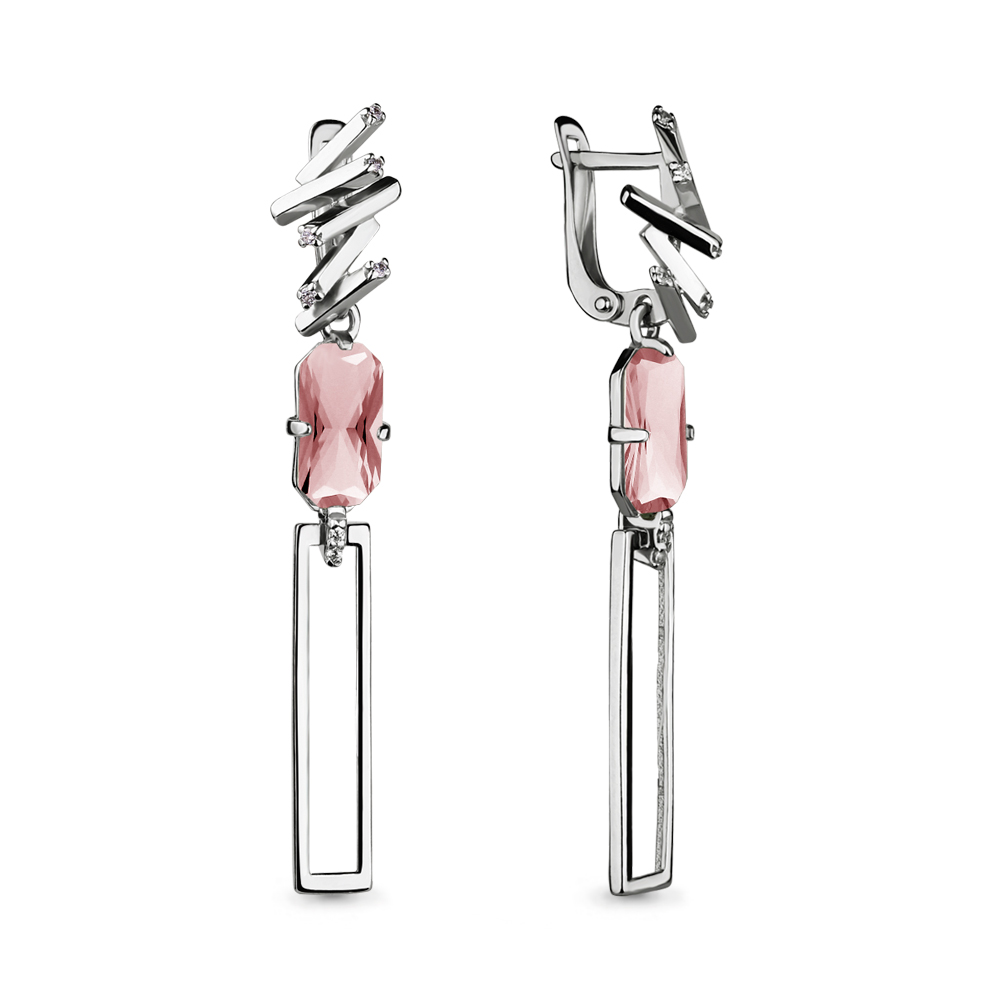 4494590 Серьги из Серебра с наноморганитами, фианитами из коллекции "Каприз"