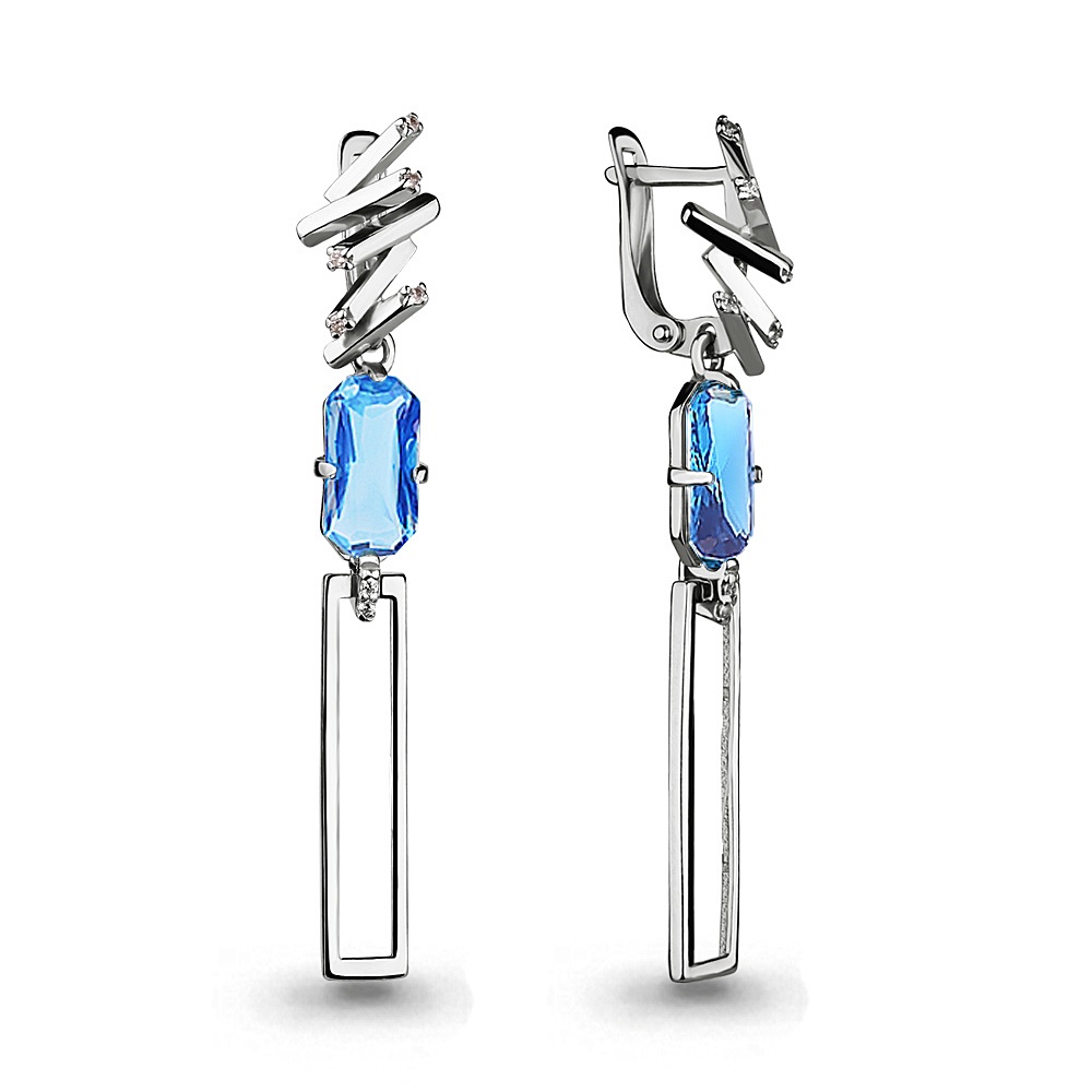 4494593 Серьги из Серебра с нанотопазами лондон, фианитами из коллекции "Каприз"