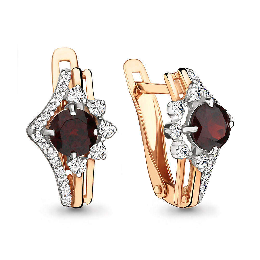 4496303А Серьги из Золота с гранатами, фианитами из коллекции "Belle"