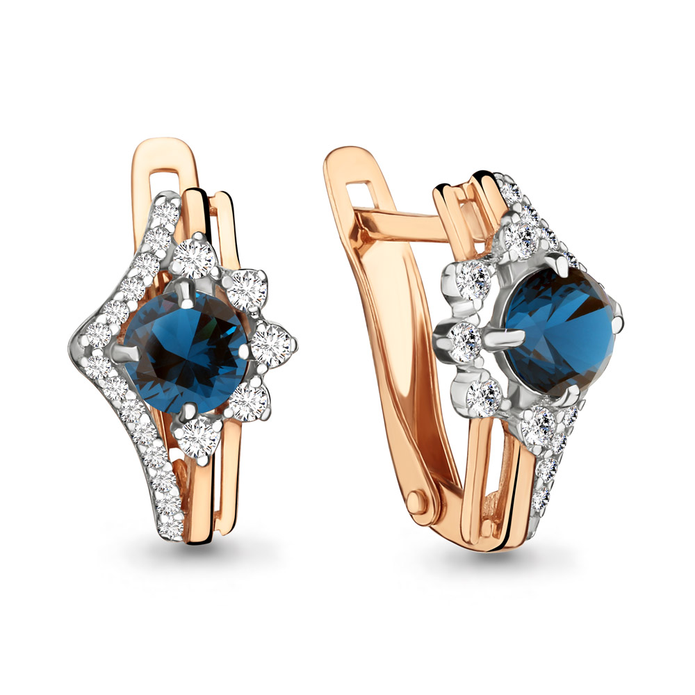 4496308А Серьги из Золота с топазами лондон блю, фианитами из коллекции "Belle"