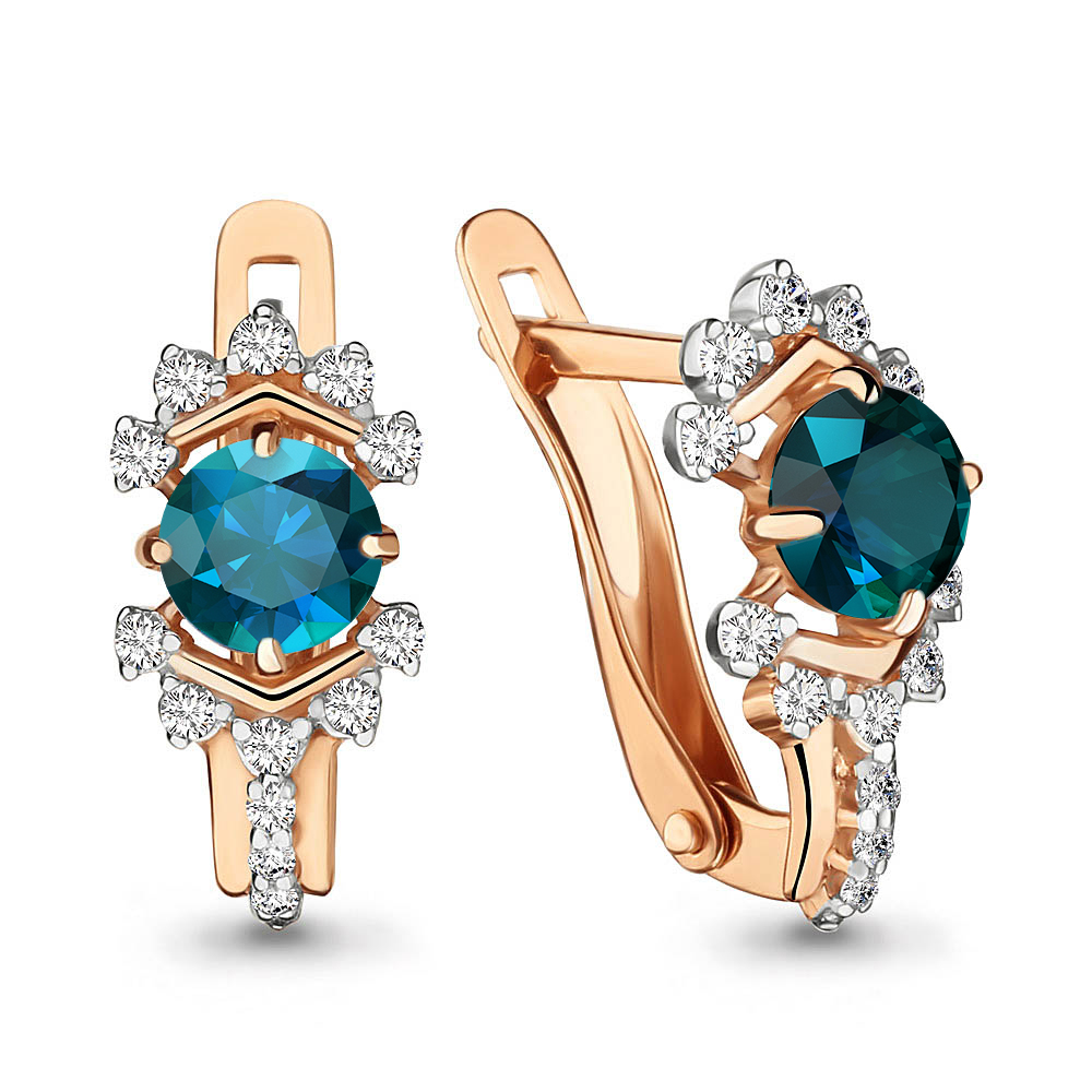 4496608А Серьги из Золота с топазами лондон блю, фианитами из коллекции "Belle"