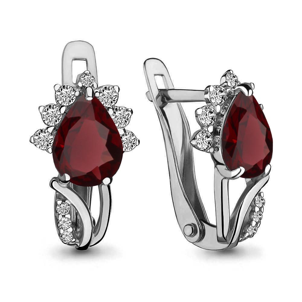 4496803А Серьги из Серебра с гранатами, фианитами из коллекции "Belle"