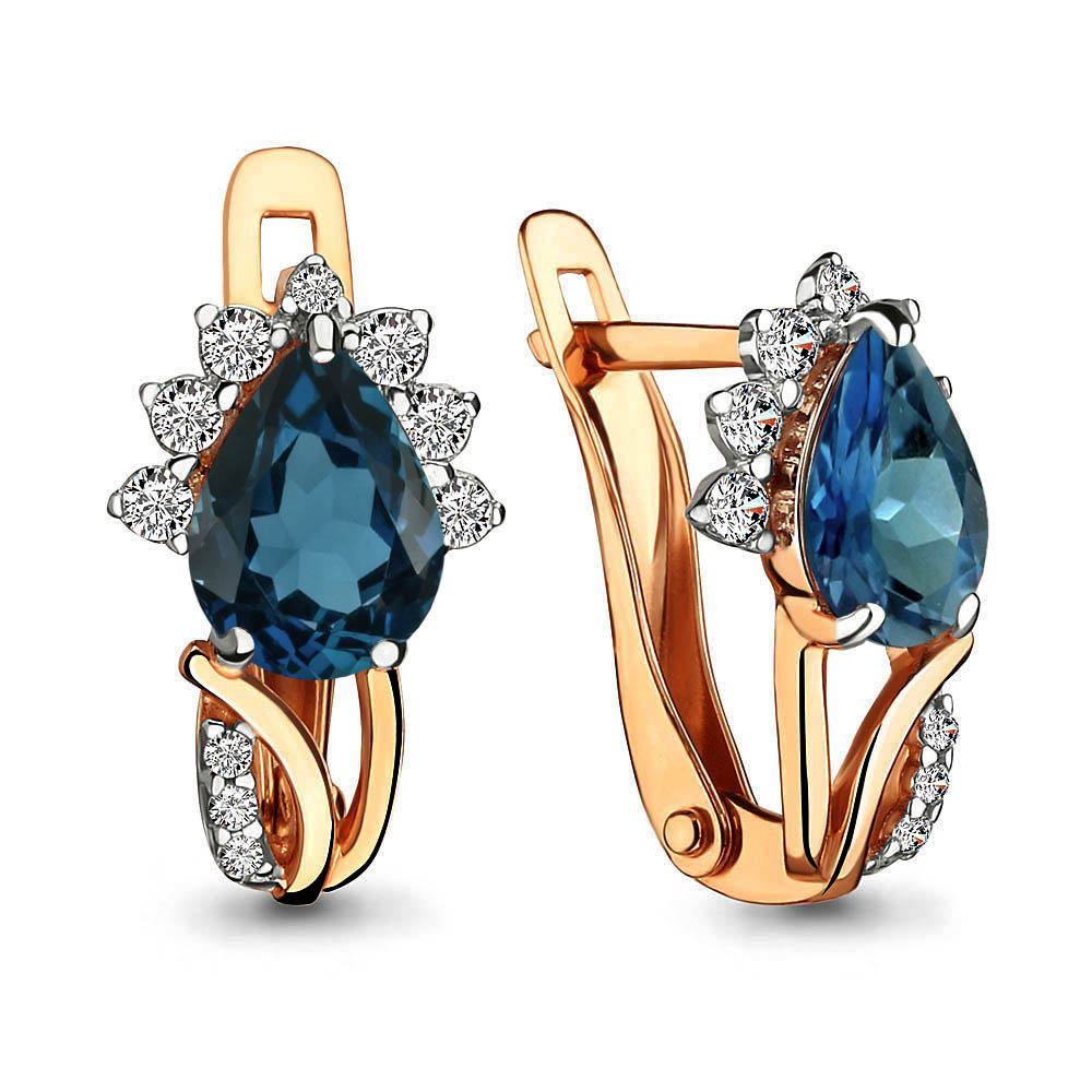 4496808А Серьги из Золота с топазами лондон блю, фианитами из коллекции "Belle"