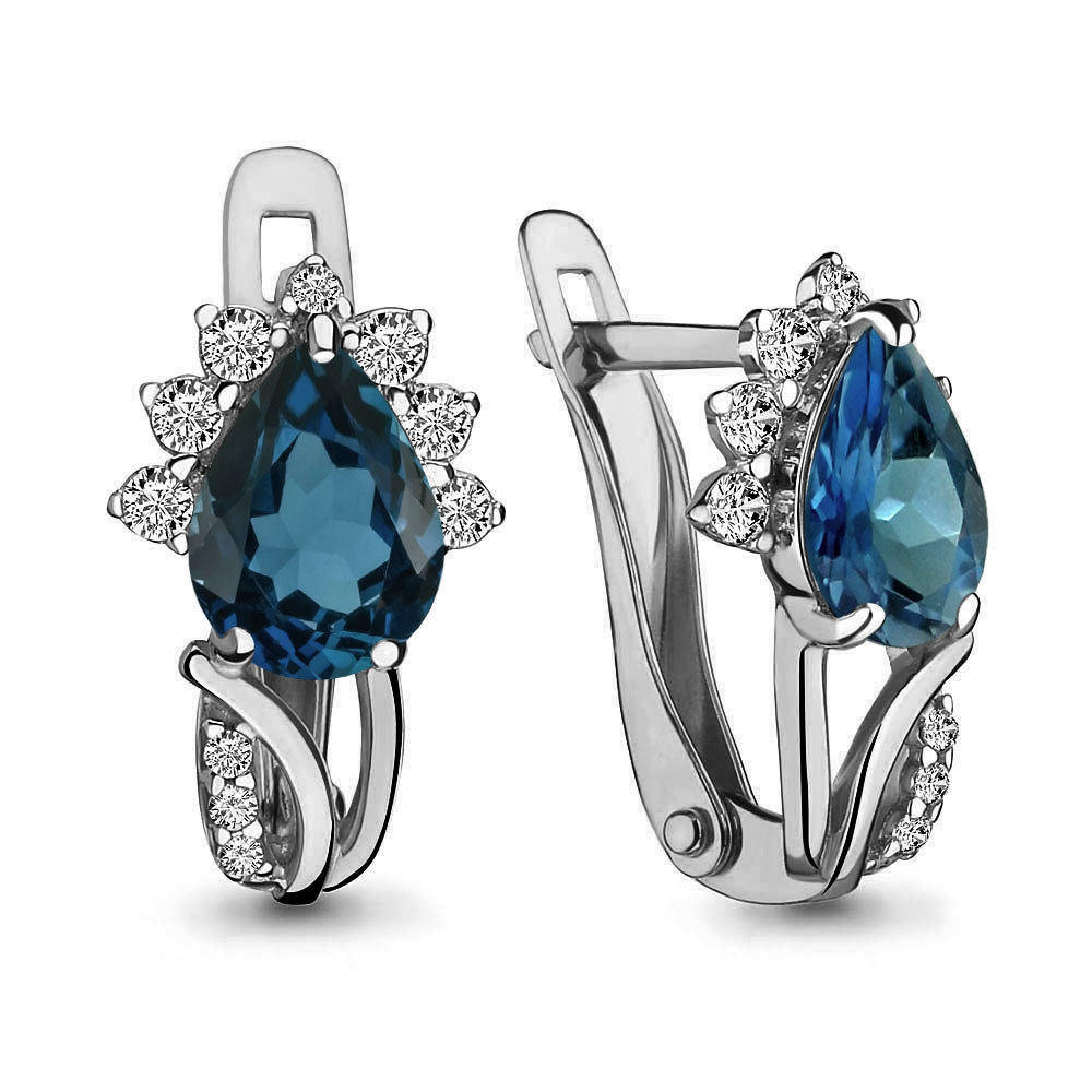 4496808А Серьги из Серебра с топазами лондон блю, фианитами из коллекции "Belle"