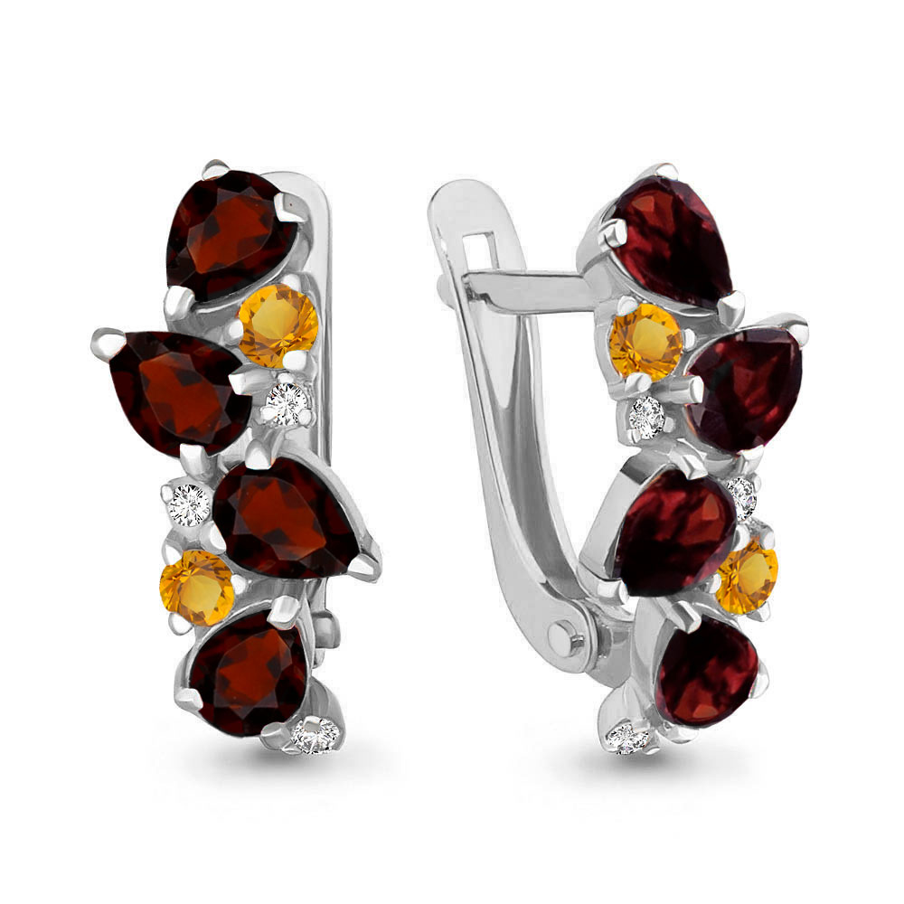 4497937 Серьги из Серебра с гранатами, фианитами, цитринами из коллекции "Belle"