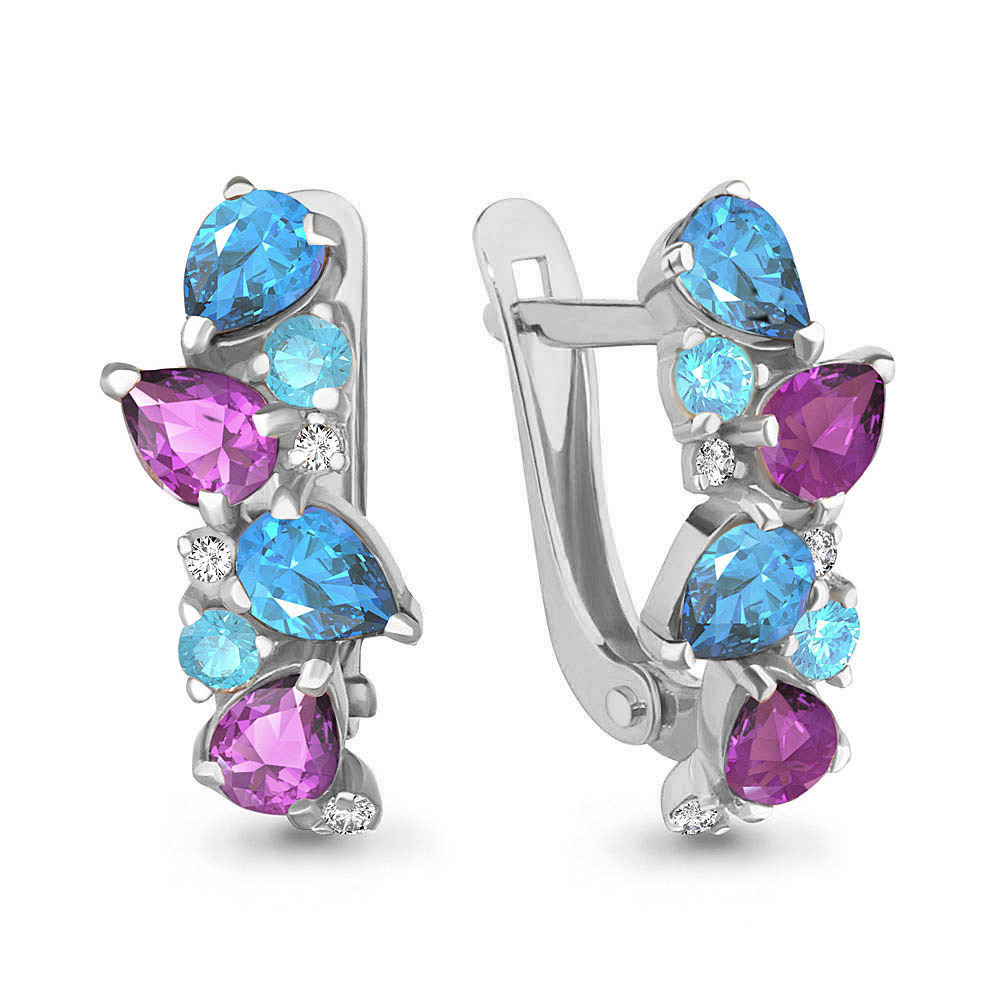 4497941 Серьги из Серебра с аметистами, топазами лондон блю, топазами свисс блю, фианитами из коллекции "Belle"