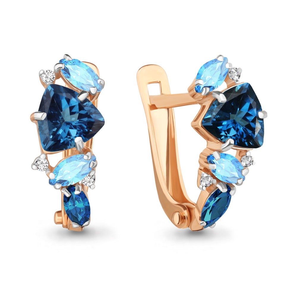 4498062 Серьги из Золота с топазами лондон блю, топазами свисс блю, фианитами из коллекции "Belle"