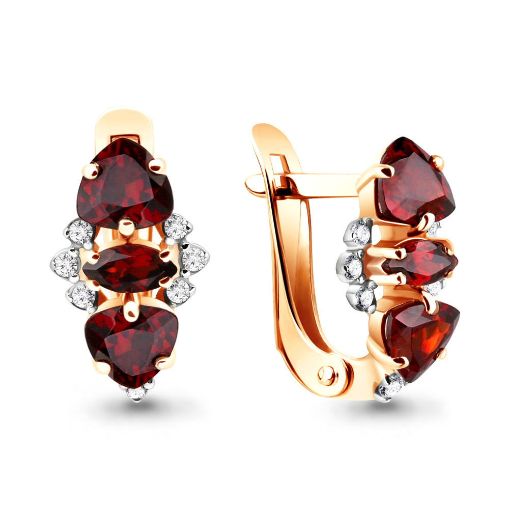 4498103А Серьги из Золота с гранатами, фианитами из коллекции "Belle"