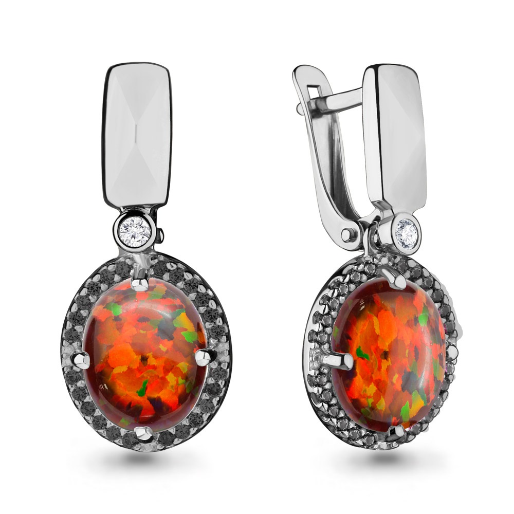 4498387Ч Серьги из Серебра с нанокристаллами, опалами иск., фианитами из коллекции "Флёр"