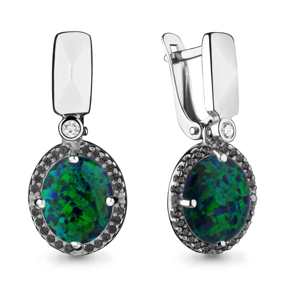 4498396Ч Серьги из Серебра с нанокристаллами, опалами иск., фианитами из коллекции "Флёр"