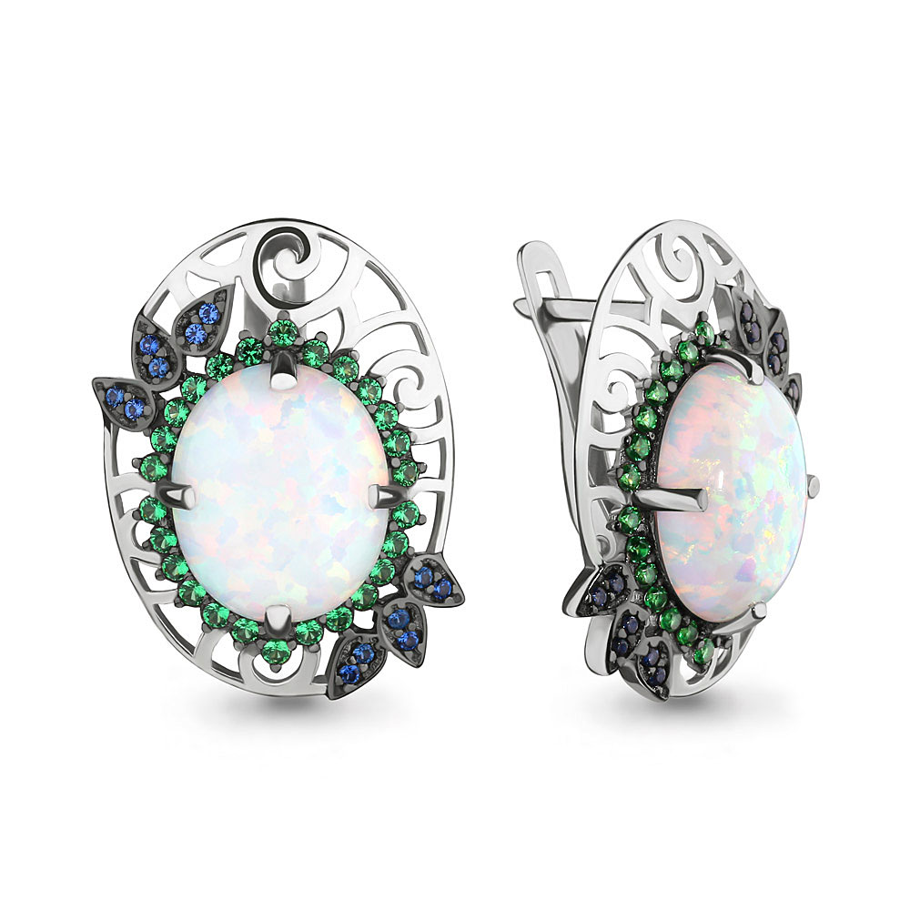 4498998ГБ Серьги из Серебра с наносапфирами, наносапфирами, опалами иск. из коллекции "Флёр"
