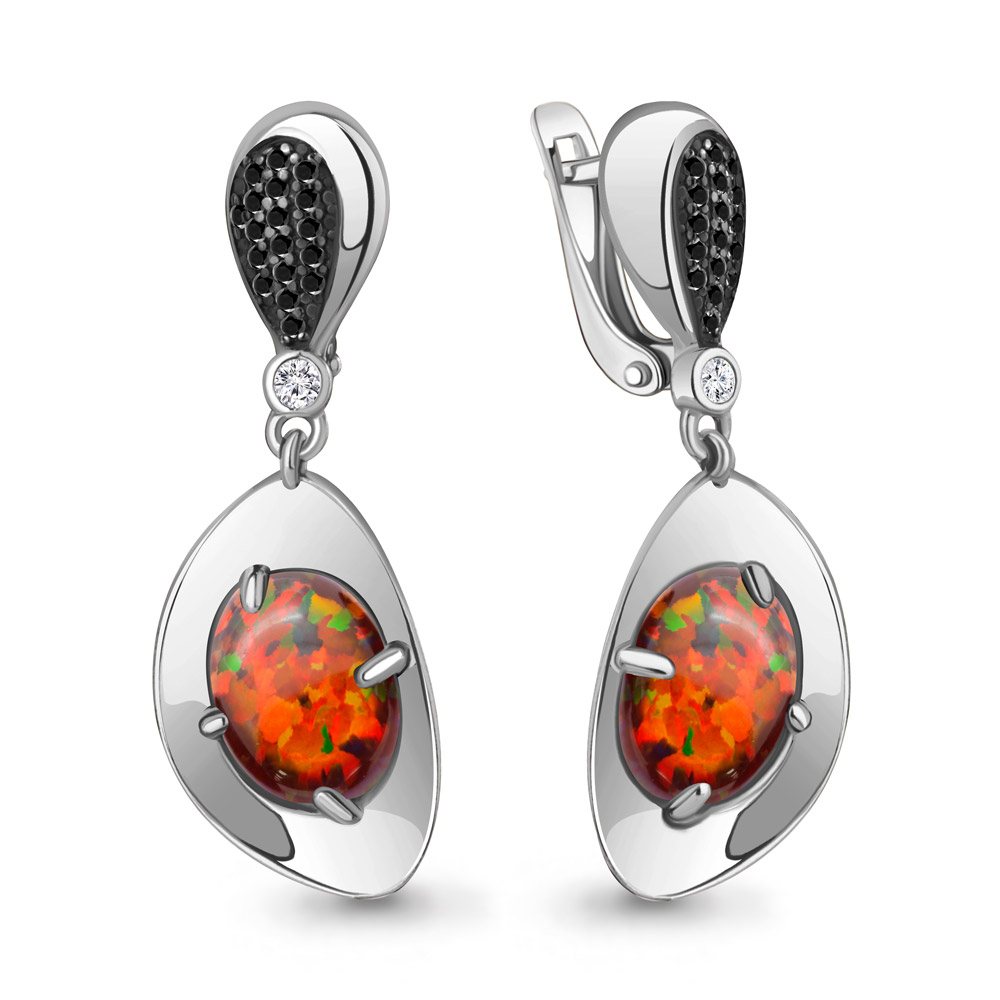 4499287Ч Серьги из Серебра с нанокристаллами, опалами иск., фианитами из коллекции "Флёр"