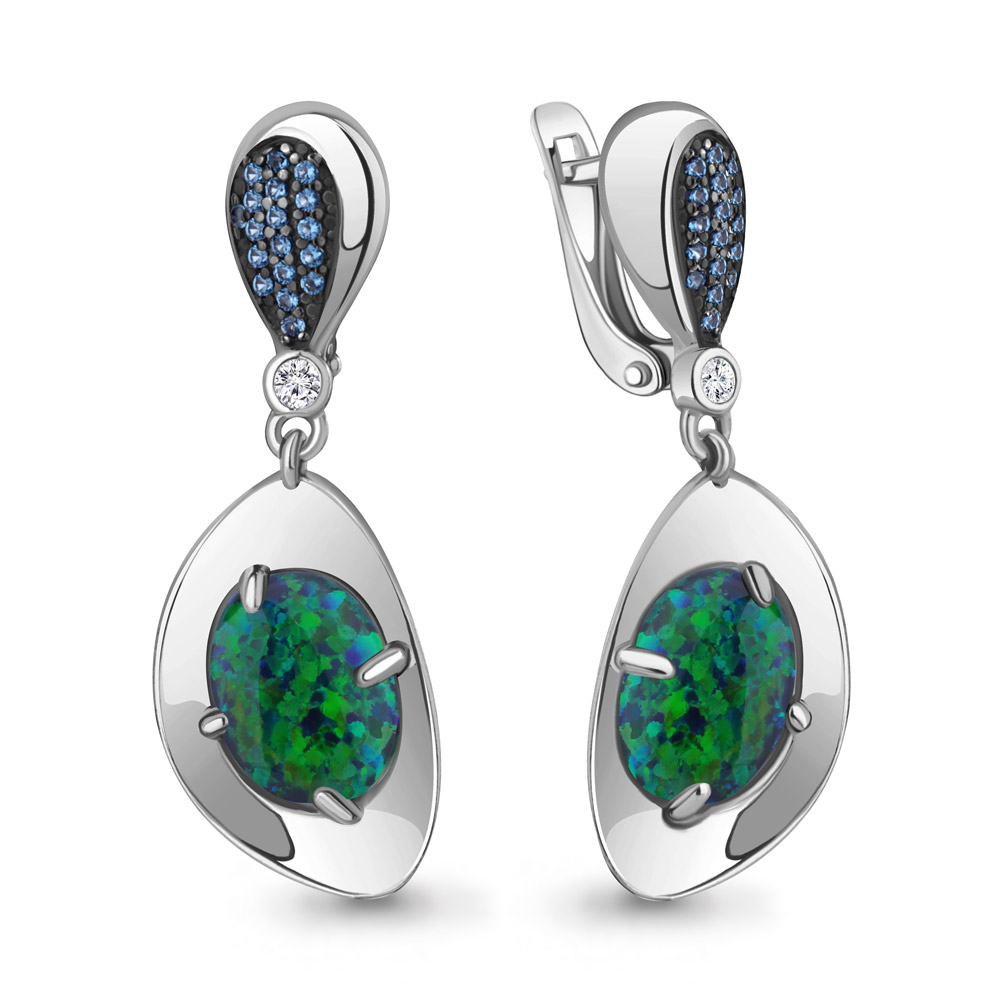 4499296Б Серьги из Серебра с наносапфирами, опалами иск., фианитами из коллекции "Флёр"