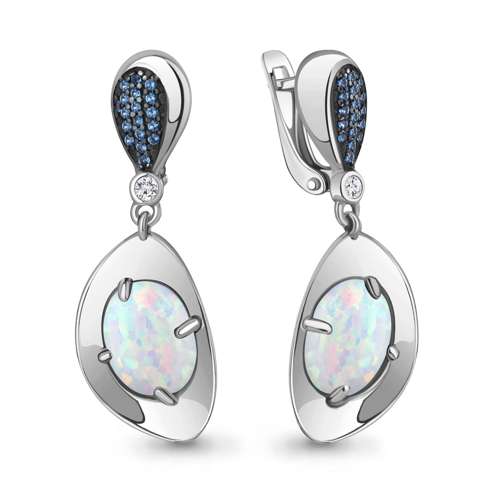 4499298Б Серьги из Серебра с наносапфирами, опалами иск., фианитами из коллекции "Флёр"