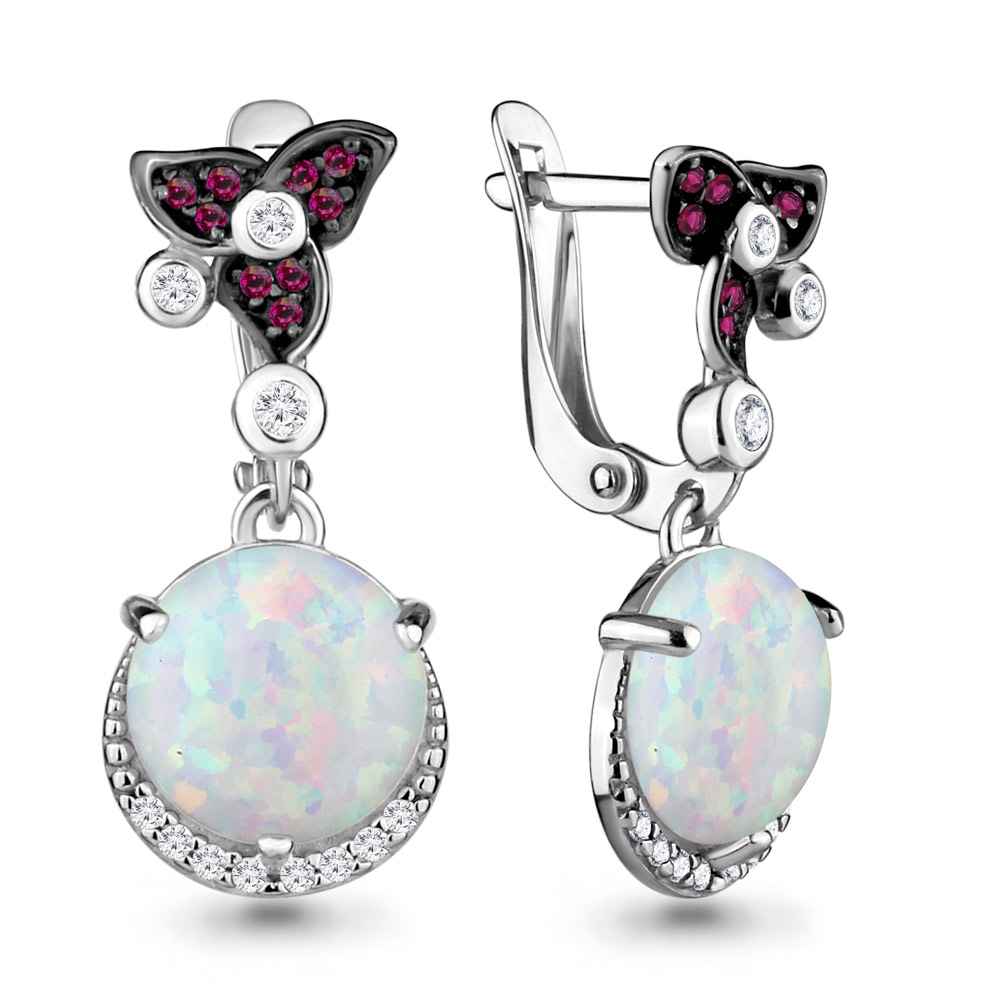 4499598В Серьги из Серебра с нанотурмалинами, опалами иск., фианитами из коллекции "Флёр"