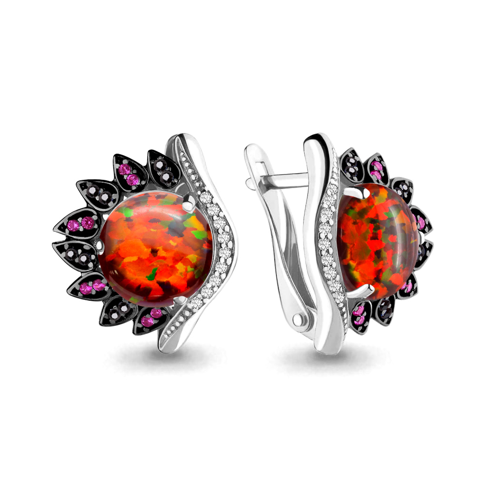 4499787ВЧ Серьги из Серебра с нанокристаллами, нанотурмалинами, опалами иск., фианитами из коллекции "Флёр"