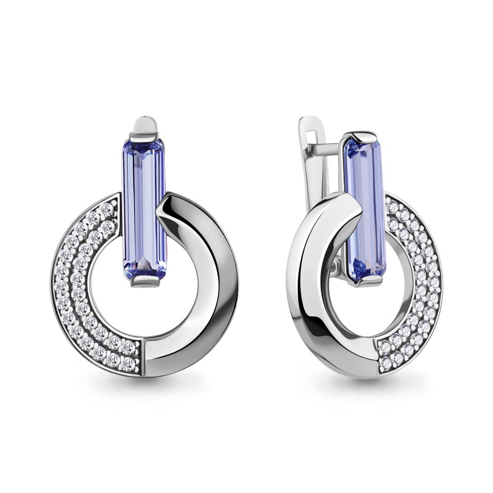 450000603А Серьги из Серебра с нанотанзанитами иск., фианитами