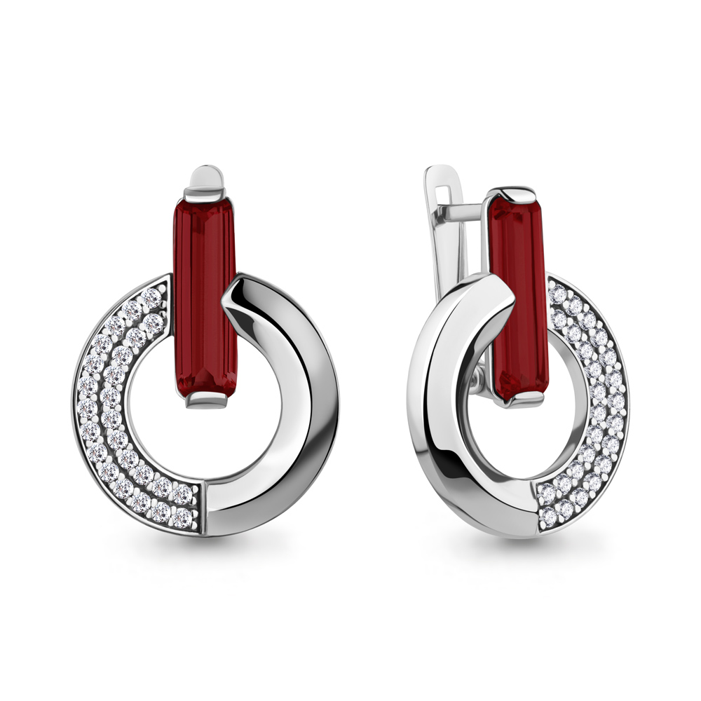 45000085А Серьги из Серебра с наногранатами, фианитами