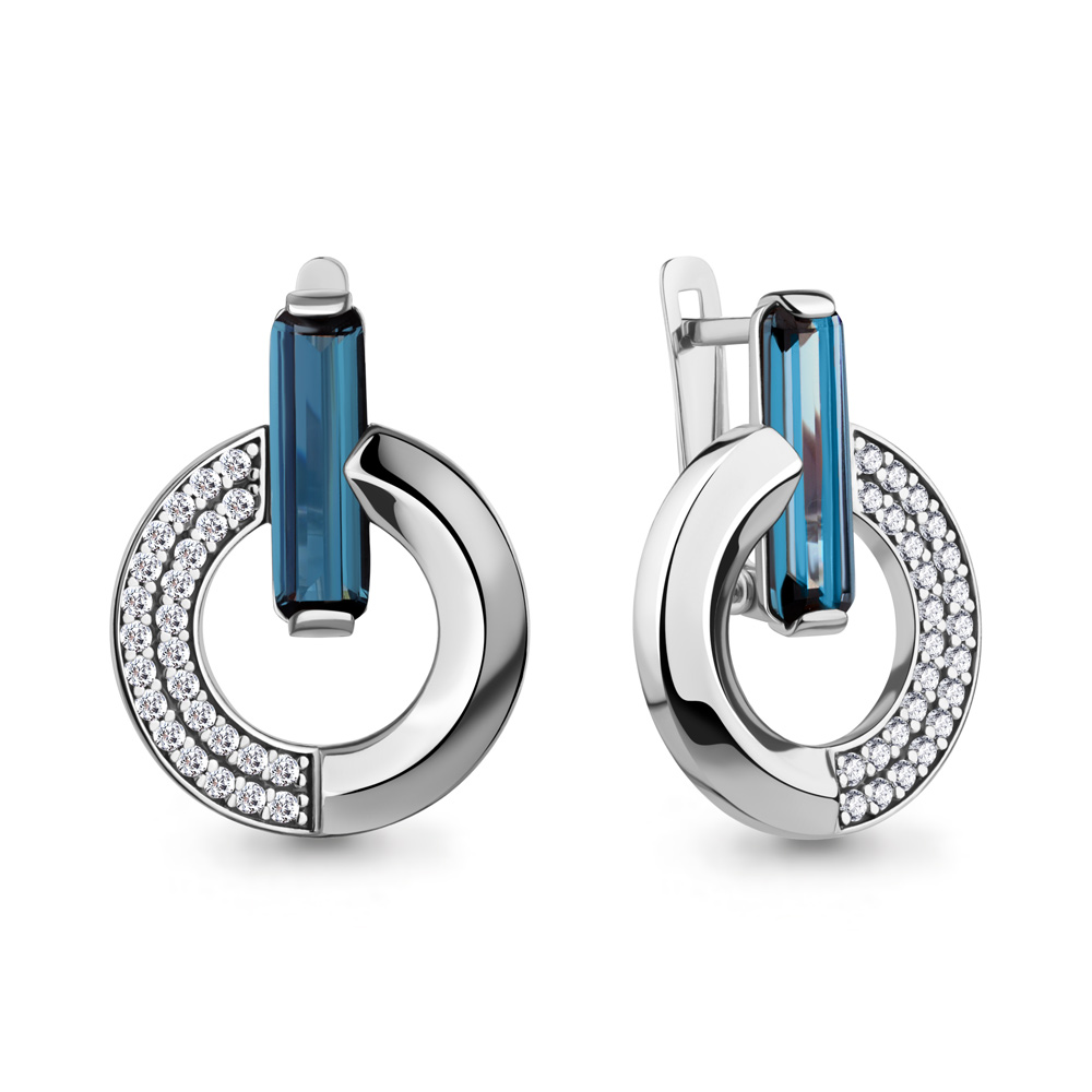 45000093А Серьги из Серебра с нанотопазами лондон, фианитами