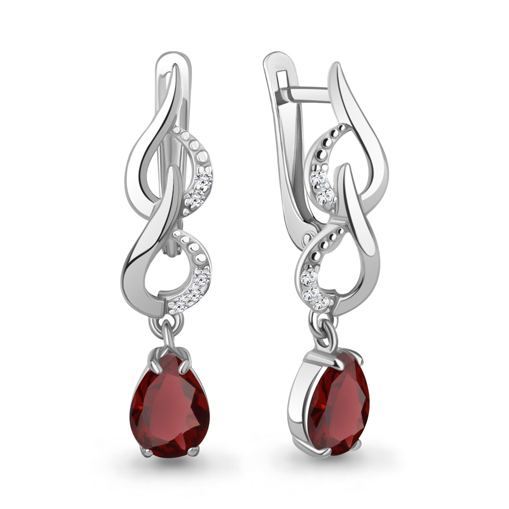 45000403А Серьги из Серебра с гранатами, фианитами