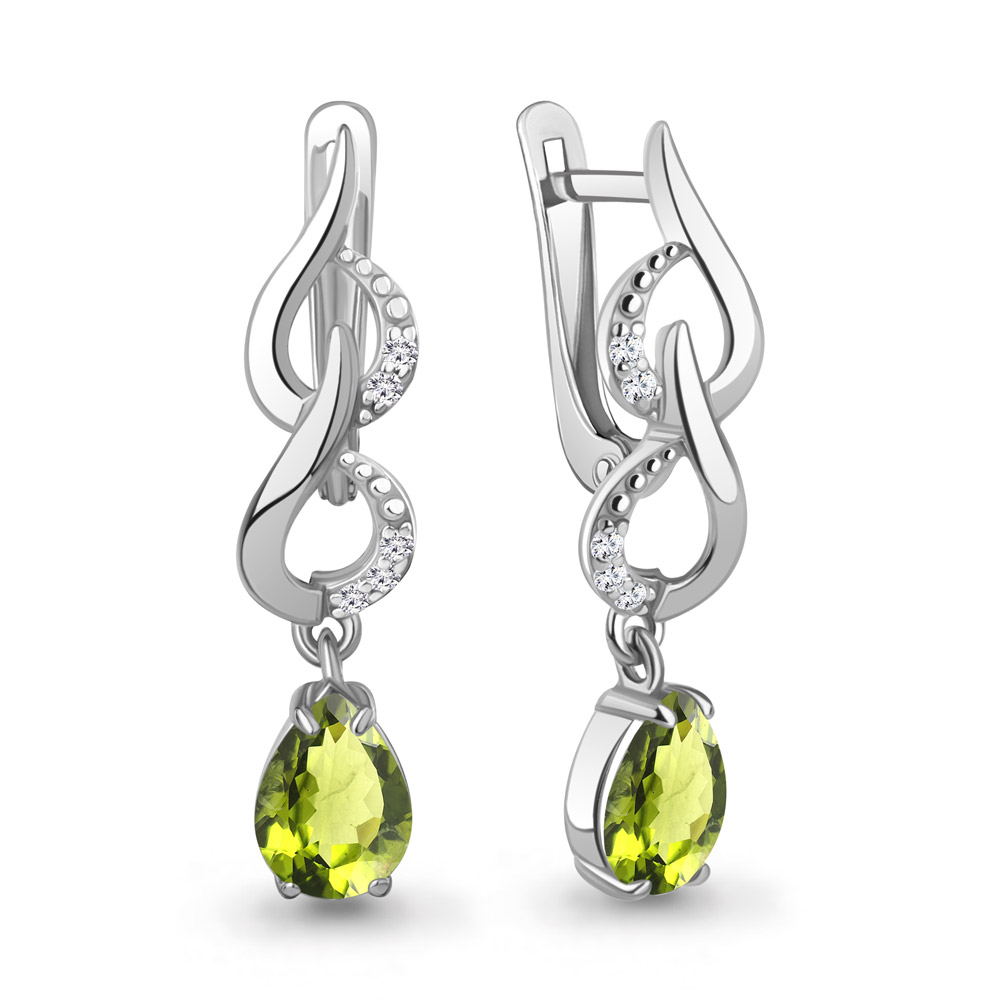 45000407А Серьги из Серебра с фианитами, хризолитами