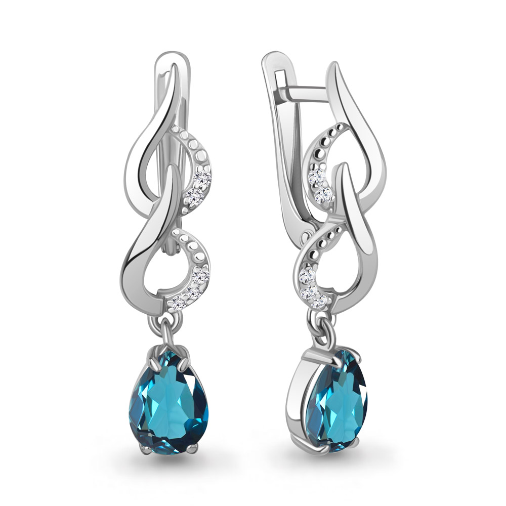 45000408А Серьги из Серебра с топазами лондон блю, фианитами