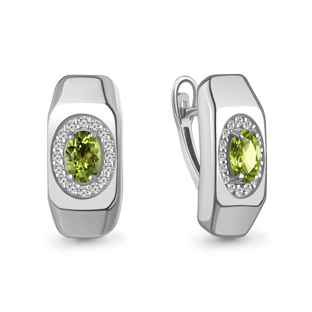 45000507А Серьги из Серебра с фианитами, хризолитами