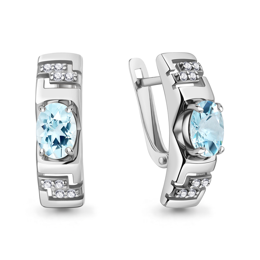 45000602А Серьги из Серебра с топазами скай блю, фианитами