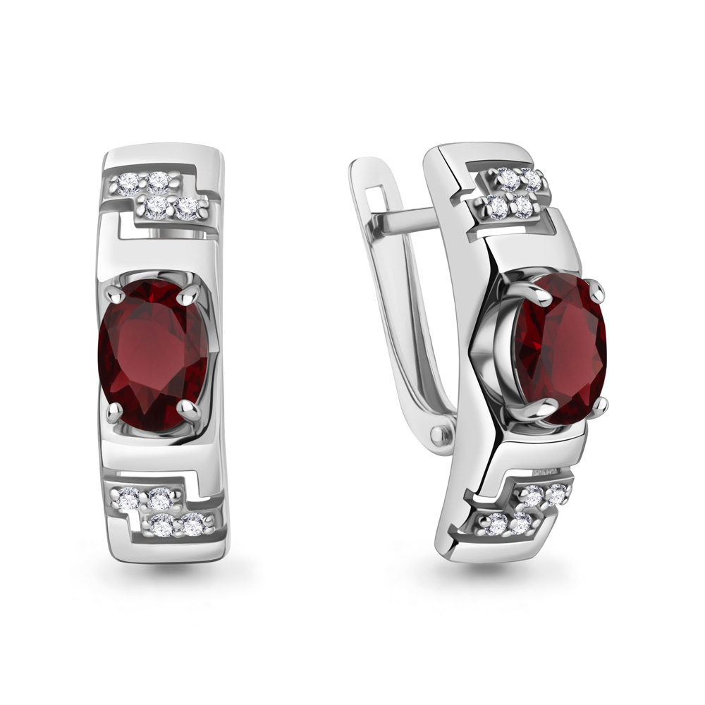 45000603А Серьги из Серебра с гранатами, фианитами