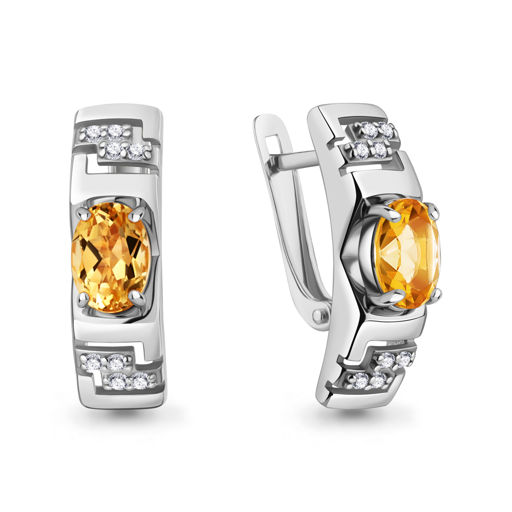 45000606А Серьги из Серебра с фианитами, цитринами