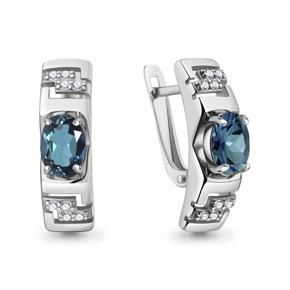 45000608А Серьги из Серебра с топазами лондон блю, фианитами