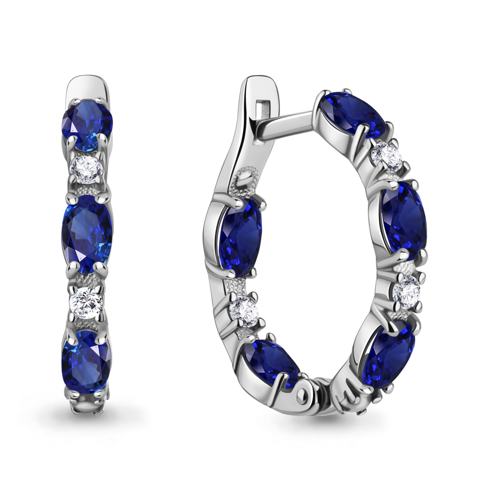 450022АБ Серьги из Серебра с наносапфирами, фианитами