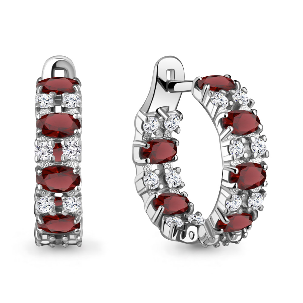 45002303А Серьги из Серебра с гранатами, фианитами