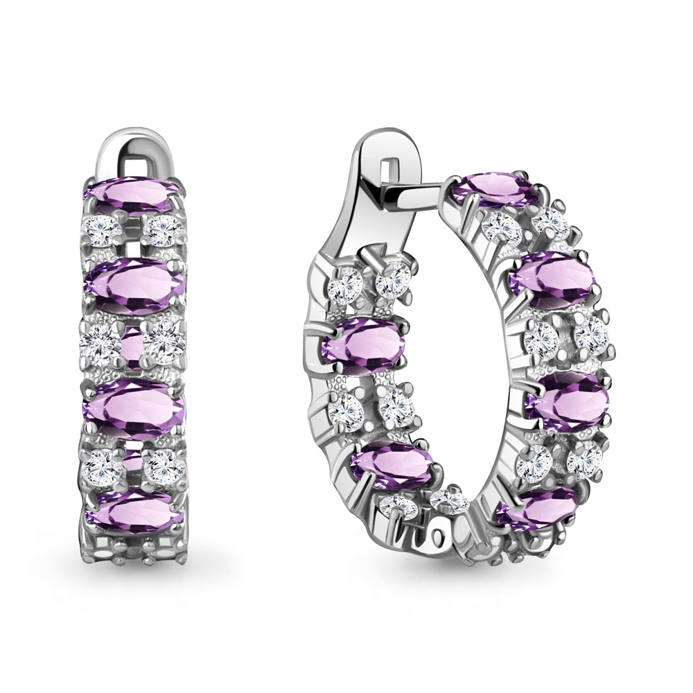 45002304А Серьги из Серебра с аметистами, фианитами