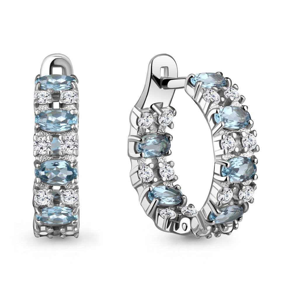 45002305А Серьги из Серебра с топазами свисс блю, фианитами