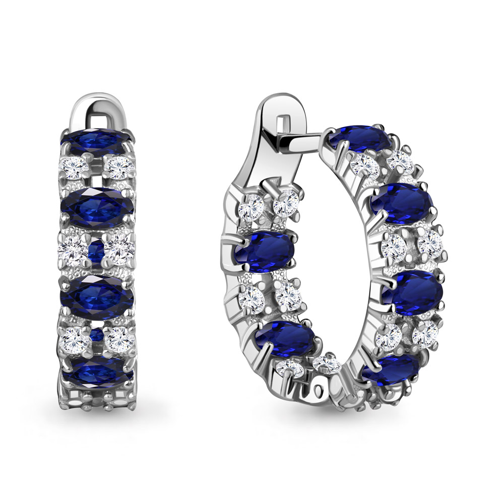450023АБ Серьги из Серебра с наносапфирами, фианитами