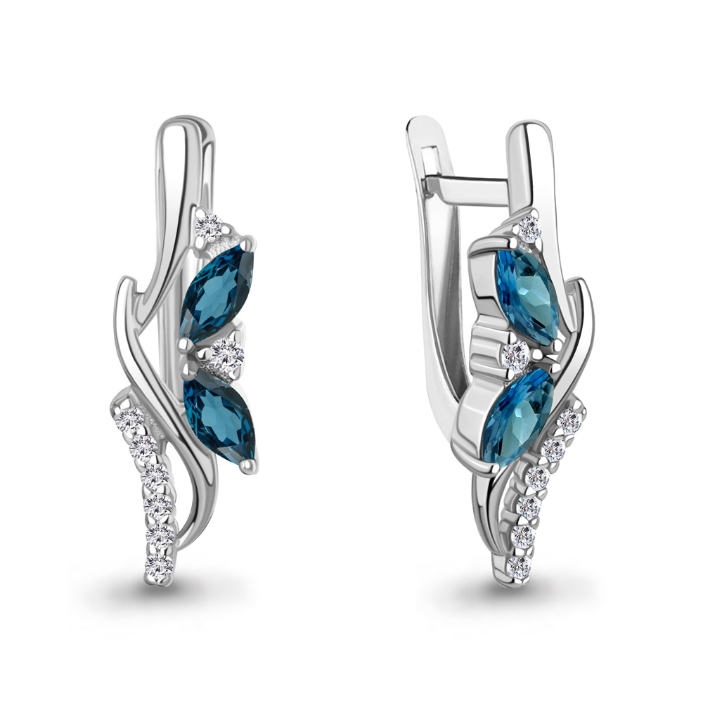 45002708А Серьги из Серебра с топазами лондон блю, фианитами
